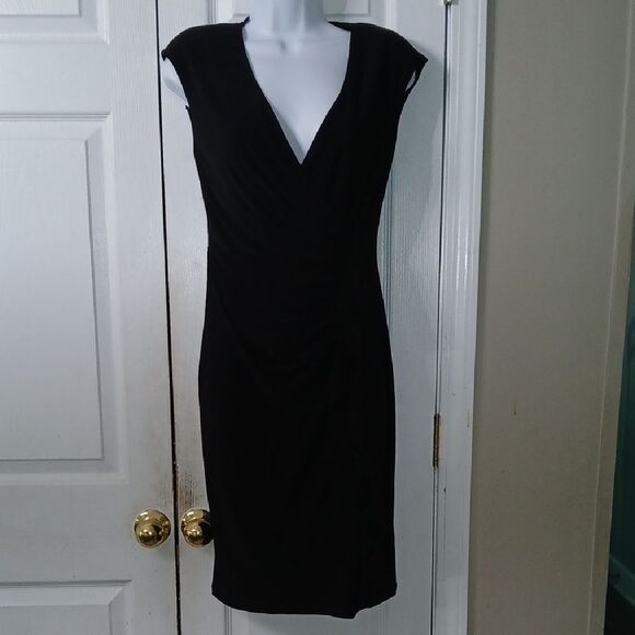 Evan Picone faux wrap black dress Sz 4 NWOT - Picture 1 of 8